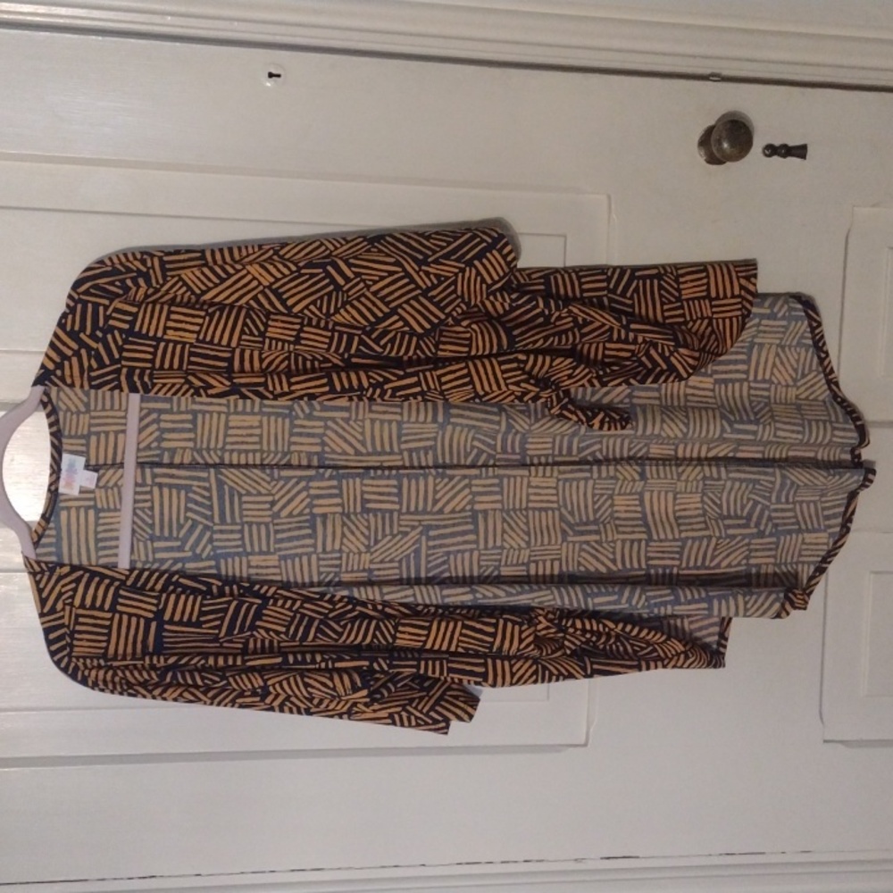 LuLaRoe Mustard and Navy Silky Cardigan